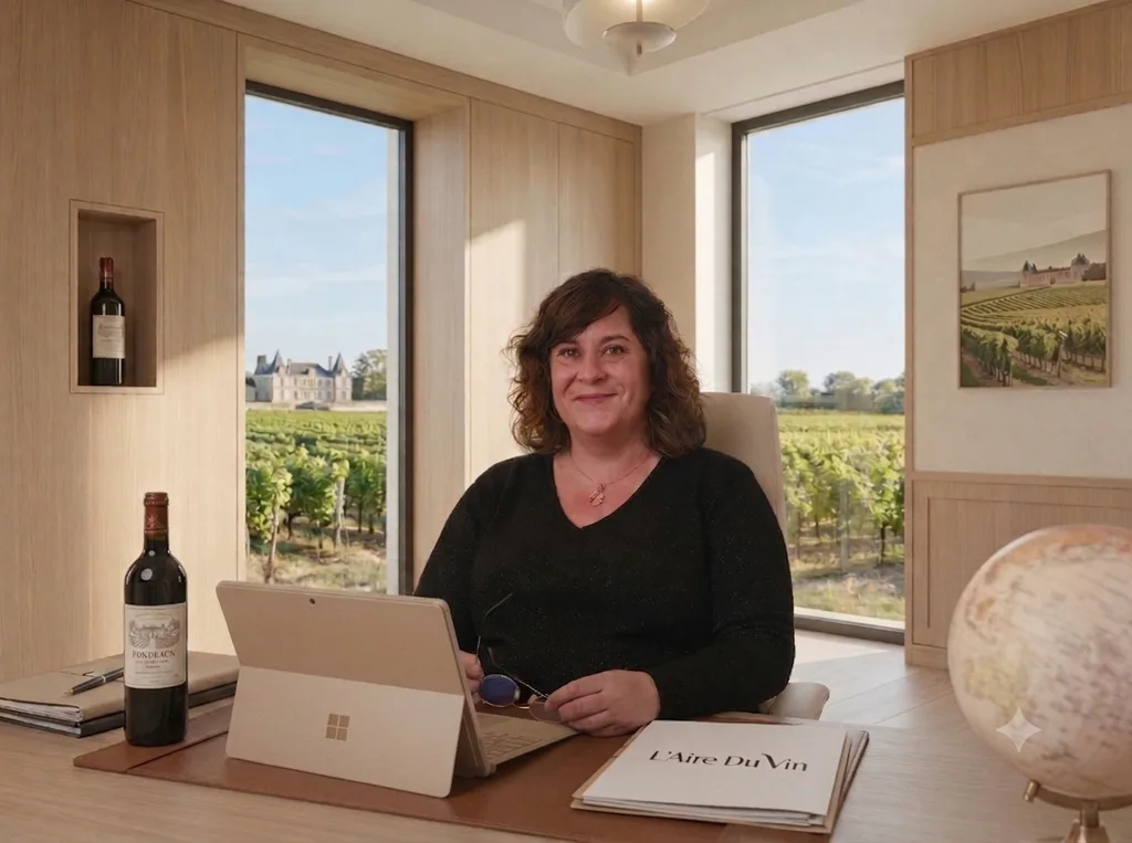 Laetitia Tessier dans son bureau, avec vue sur le vignoble